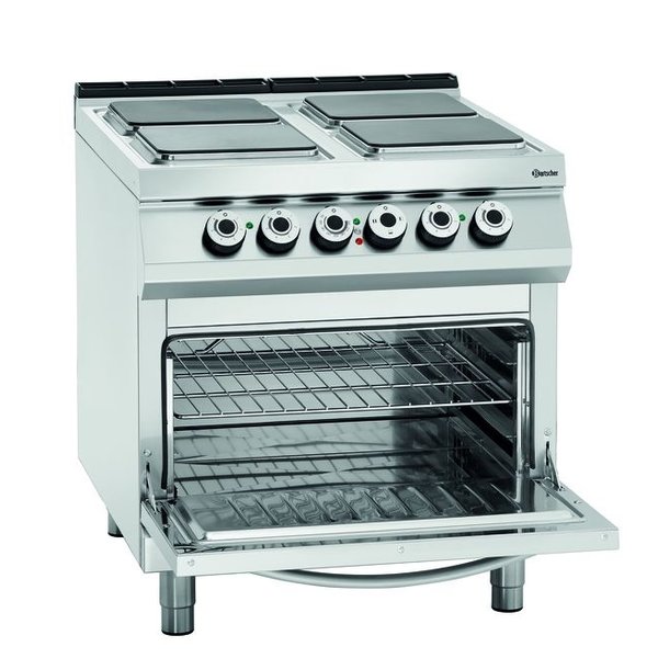 Fornuis | Elektrisch | EO | 4 Kookplaten | 4x 4kW | Elektrische Oven | 2/1 GN | 5.6kW | 800x900x900(h)mm