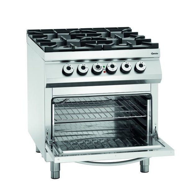 Gasfornuis | EO | 4 Kookpitten | 1x 3.5kW + 1x 5kW + 2x 8kW | Elektrische Oven | 2/1 GN | 5.6kW | 800x900x900(h)mm