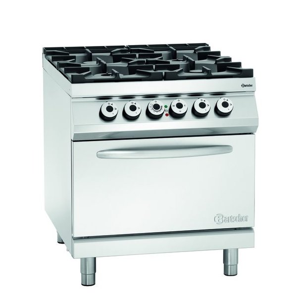 Gasfornuis | EO | 4 Kookpitten | 1x 3.5kW + 1x 5kW + 2x 8kW | Elektrische Oven | 2/1 GN | 5.6kW | 800x900x900(h)mm