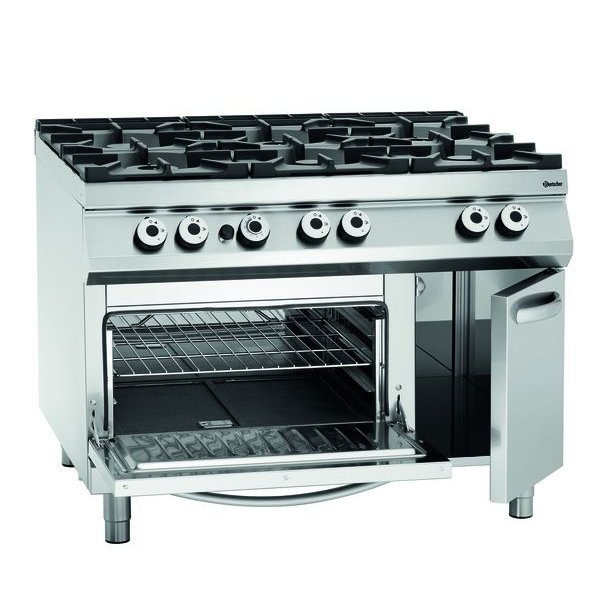 Gasfornuis | EO NS | 6 Kookpitten | 1x 3.5kW + 2x 5kW + 3x 8kW | Elektrische Oven | 2/1 GN | 5.6kW | 1200x900x900(h)mm