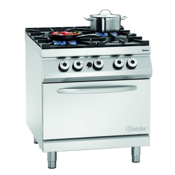 Gasfornuis | GO | 4 Kookpitten | 1x 3.5kW + 1x 5kW + 2x 8kW | Gasoven | 2/1 GN | 8kW | 800x900x900(h)mm