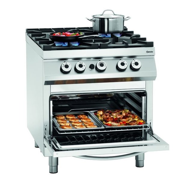 Gasfornuis | GO | 4 Kookpitten | 1x 3.5kW + 1x 5kW + 2x 8kW | Gasoven | 2/1 GN | 8kW | 800x900x900(h)mm