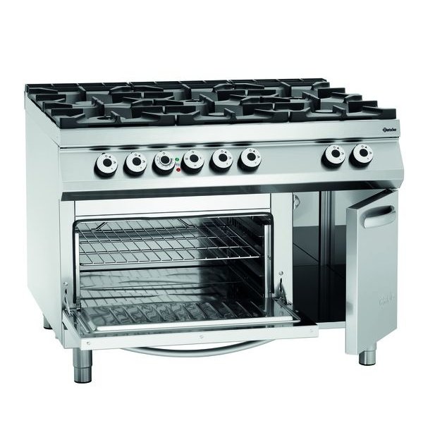 Gasfornuis | GO NS | 6 Kookpitten | 1x 3.5kW + 2x 5kW + 3x 8kW | Gasoven | 2/1 GN | 8kW | 1200x900x900(h)mm
