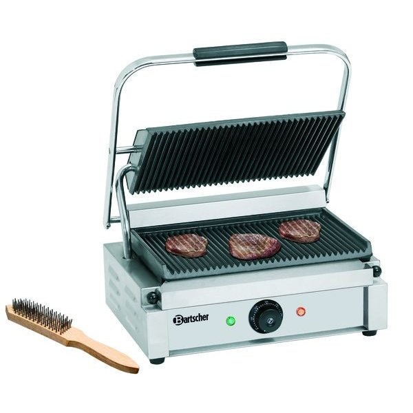 Contact/Paninigrill 1R | Geribbeld | 2.2kW | Grillplaten Gietijzer/Geëmailleerd | 410x400x200(h)mm