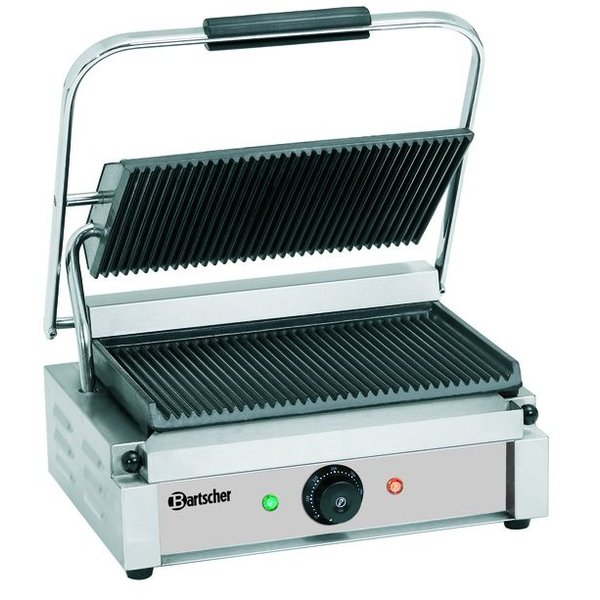 Contact/Paninigrill 1R | Geribbeld | 2.2kW | Grillplaten Gietijzer/Geëmailleerd | 410x400x200(h)mm