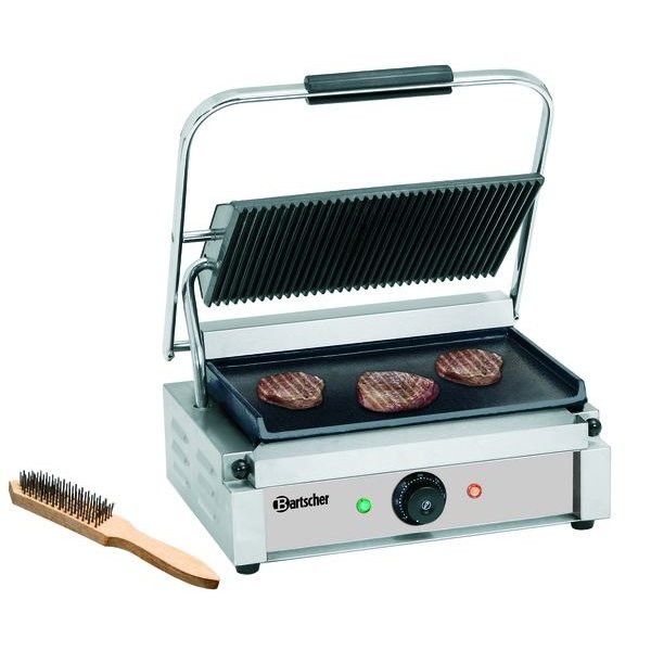 Contact/Paninigrill 1GR  | Geribbeld/Glad | 2.2kW | Grillplaten Gietijzer/Geëmailleerd | 410x400x200(h)mm