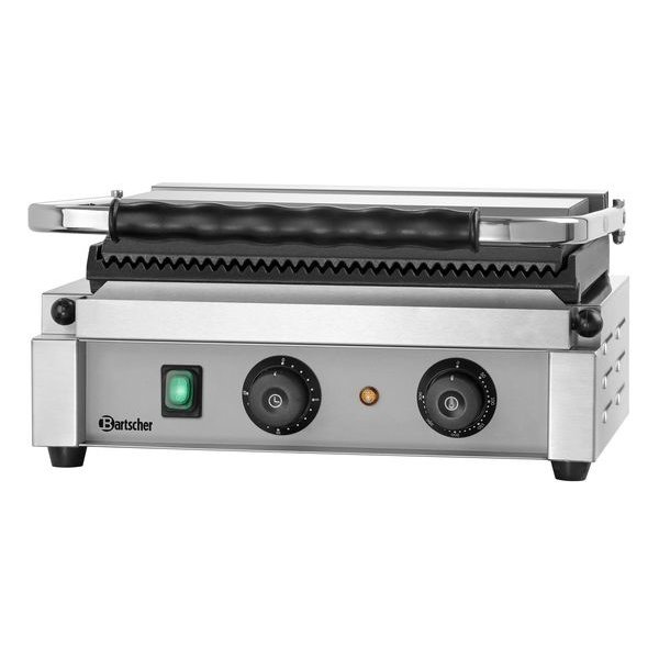 Contact/Paninigrill-T 1R | Geribbeld | 2.2kW | Grillplaten Gietijzer/Geëmailleerd | 410x400x200(h)mm