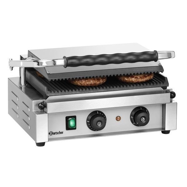 Contact/Paninigrill-T 1R | Geribbeld | 2.2kW | Grillplaten Gietijzer/Geëmailleerd | 410x400x200(h)mm