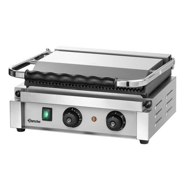Contact/Paninigrill-T 1R | Geribbeld | 2.2kW | Grillplaten Gietijzer/Geëmailleerd | 410x400x200(h)mm