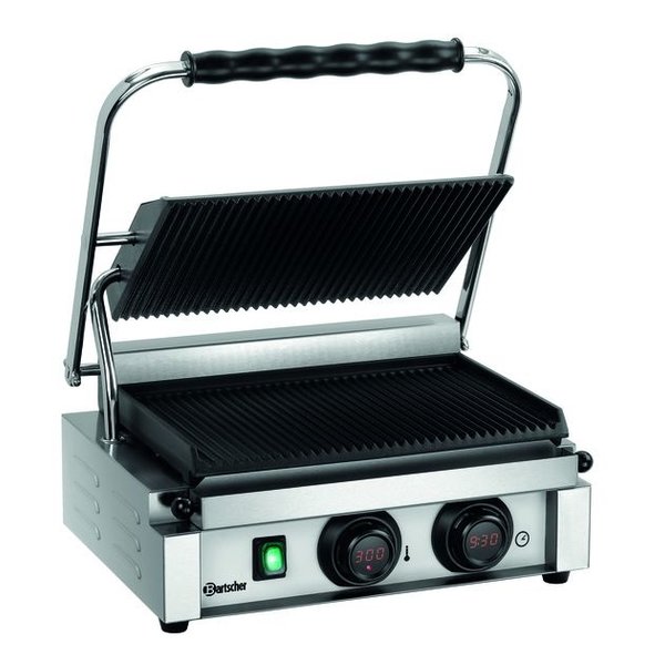 Contact/Paninigrill MDI 1R | Geribbeld | 2.2kW | Grillplaten Gietijzer/Geëmailleerd | 410x400x200(h)mm