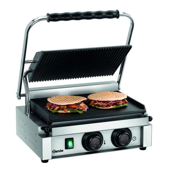 Contact/Paninigrill MDI 1GR | Geribbeld/Glad | 2.2kW | Grillplaten Gietijzer/Geëmailleerd | 410x400x200(h)mm