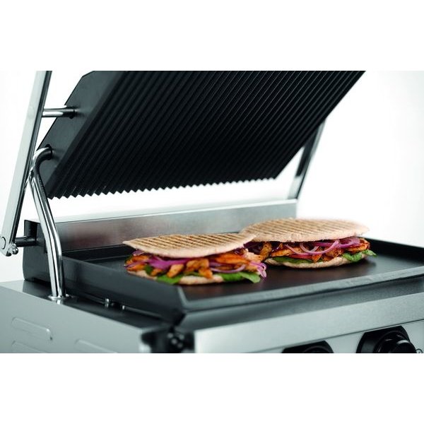 Contact/Paninigrill MDI 1GR | Geribbeld/Glad | 2.2kW | Grillplaten Gietijzer/Geëmailleerd | 410x400x200(h)mm