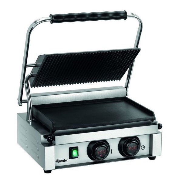 Contact/Paninigrill MDI 1GR | Geribbeld/Glad | 2.2kW | Grillplaten Gietijzer/Geëmailleerd | 410x400x200(h)mm