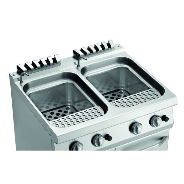 Pastakoker op onderstel 2x 24L | Ingebouwde aftapkraan | 17.4kW | 800x700x850(h)mm