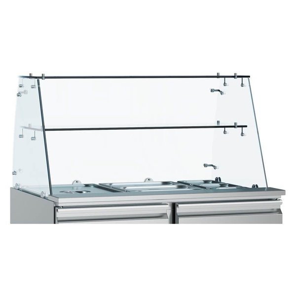 Saladette met glasopstand RVS 240L  | 2 deurs | 2x 1/1 GN | Statisch | 900x700x850(h)mm
