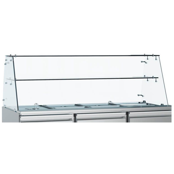 Saladette met glasopstand RVS 368L | 3 deurs | 4 x 1/1 GN | Statisch | 1365x700x850(h)mm