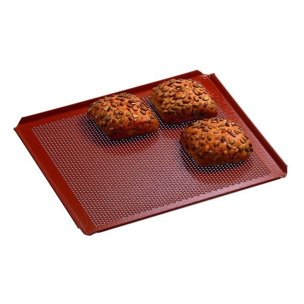 Bakplaat geperforeerd aluminium | 4 zijden opstaande rand | 355x325x10(h)mm