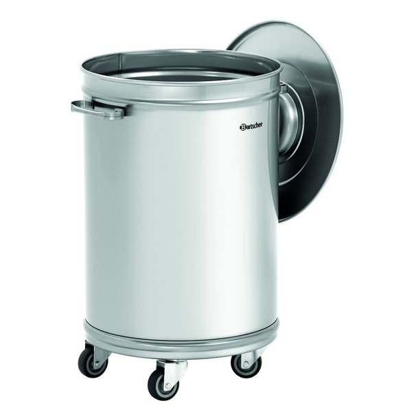 Afvalbak | RVS (Geborsteld) | 56L | Los Deksel | Wielen | 460x400x620(h)mm