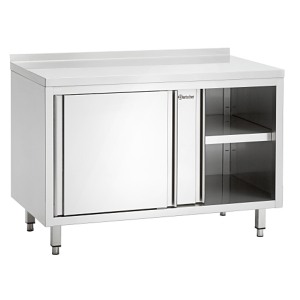 Werkbank RVS met 2 schuifdeuren en achteropstand | 700mm diep | 850mm hoog
