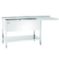 Bartscher RVS spoelwerktafel met 2 spoelbakken links en bodemschap | Achteropstand en ruimte voor vaatwasser | 1800x700x850(h)mm