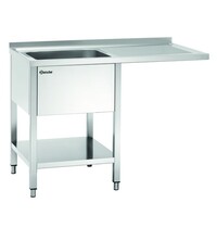 Bartscher RVS spoelwerktafel met 1 spoelbak links em bodemschap | Achteropstand en ruimte voor vaatwasser | 1200x700x850(h)mm