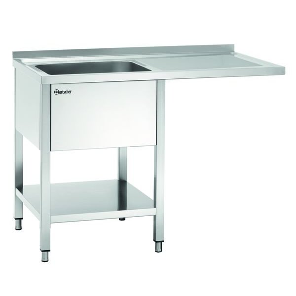 RVS spoelwerktafel met 1 spoelbak links em bodemschap | Achteropstand en ruimte voor vaatwasser | 1200x700x850(h)mm
