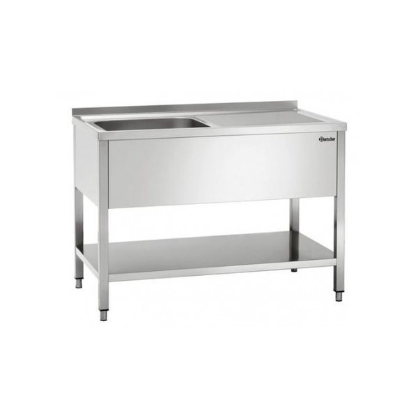 RVS spoelwerktafel met 1 spoelbak en bodemschap + achteropstand | 1400x700x850(h)mm