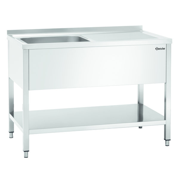 RVS spoelwerktafel met 1 spoelbak en bodemschap + achteropstand | 1200x700x850(h)mm