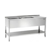 Bartscher RVS spoelwerktafel met 2 spoelbakken links en bodemschap + achteropstand | 1800x700x850(h)mm