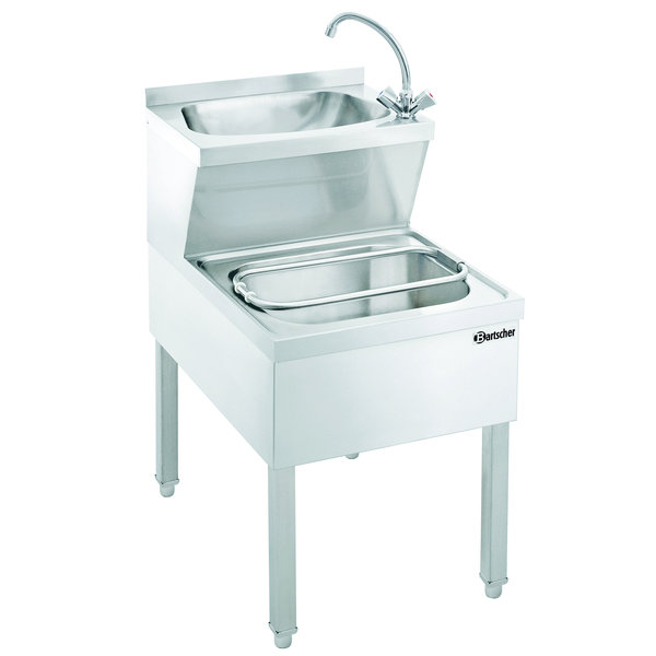 RVS handwasbak met uitstortbak en mengkraan | 510x700x850(h)mm