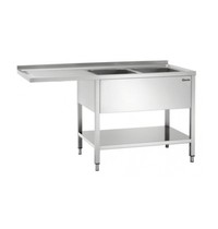 Bartscher RVS spoelwerktafel met 2 spoelbakken rechts en bodemschap | Achteropstand en ruimte voor vaatwasser | 1800x700x850(h)mm Bartscher RVS spoelwerktafel met 2 spoelbakken rechts en bodemschap | Achteropstand en ruimte voor vaatwasser | 1800x700x850(h)mm