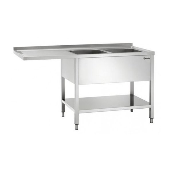 RVS spoelwerktafel met 2 spoelbakken rechts en bodemschap | Achteropstand en ruimte voor vaatwasser | 1800x700x850(h)mm