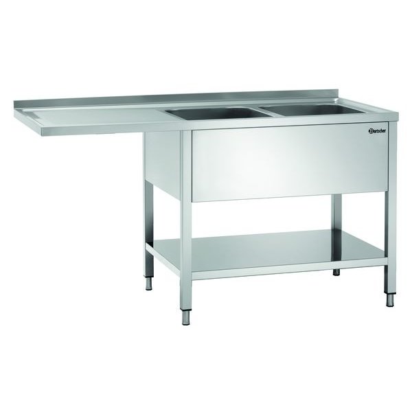 RVS spoelwerktafel met 2 spoelbakken rechts en bodemschap | Achteropstand en ruimte voor de vaatwasser | 1600x700x850(h)mm