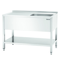 Bartscher RVS spoelwerktafel met 1 spoelbak rechts en bodemschap + achteropstand | 1200x700x850(h)mm
