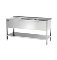 Bartscher RVS spoelwerktafel met 2 spoelbakken rechts en bodemschap + achteropstand | 1600x700x850(h)mm