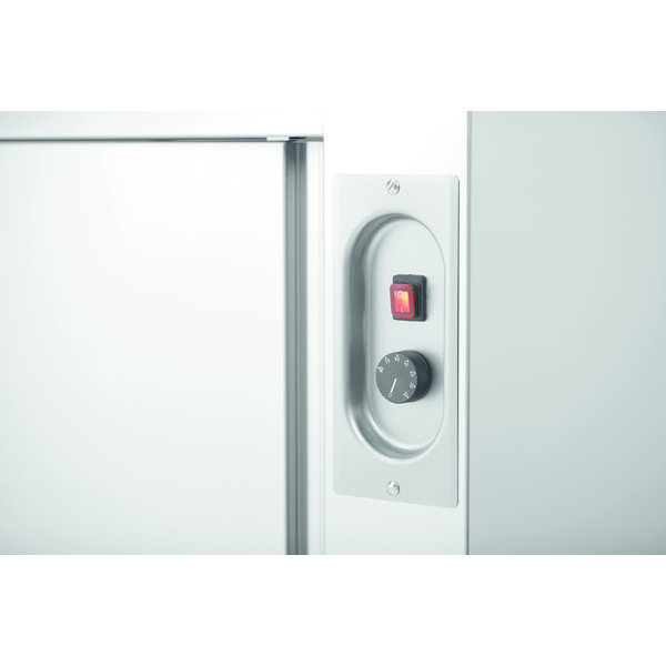Warmhoudkast | RVS | 2 Schuifdeuren + Opstaande Rand | 2kW | 1 Tussenschap | 1400x700x850(h)mm