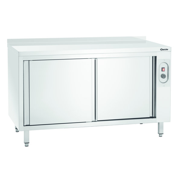 Warmhoudkast | RVS | 2 Schuifdeuren + Opstaande Rand | 2kW | 1 Tussenschap | 1400x700x850(h)mm