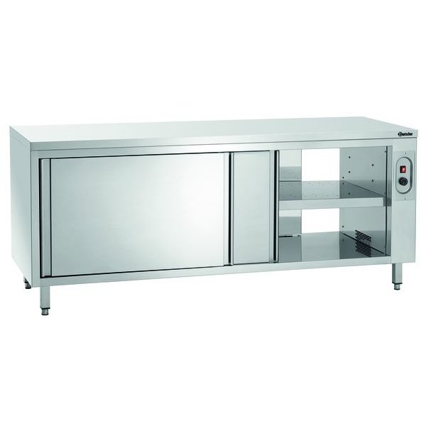 Warmhoudkast | RVS | Schuifdeuren Beide Zijdes | 2kW | 1 Tussenschap | 2000x700x850(h)mm