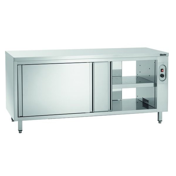 Warmhoudkast | RVS | Schuifdeuren Beide Zijdes | 2kW | 1 Tussenschap | 1800x700x850(h)mm