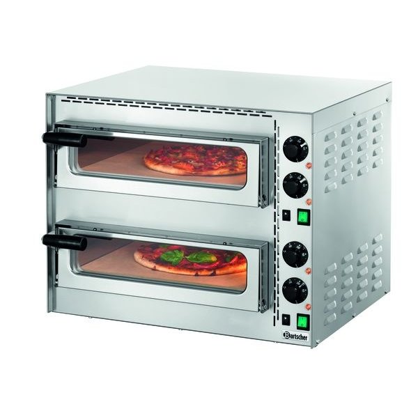 Pizzaoven | Elektrisch | Mini Plus 2 | RVS | 2x1 35Øcm | 2 Kamers | 3.4kW | Bodem van Hittebestendige Steen | 570x550x475(h)mm