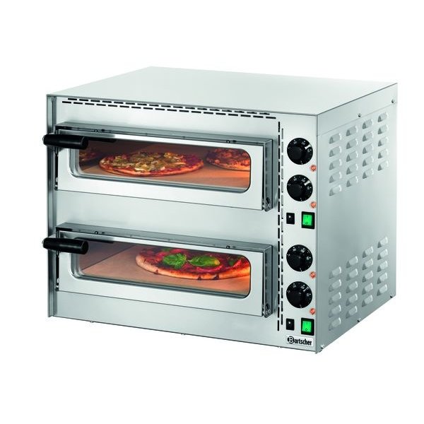 Pizzaoven | Elektrisch | Mini Plus 2 | RVS | 2x1 35Øcm | 2 Kamers | 3.4kW | Bodem van Hittebestendige Steen | 570x550x475(h)mm