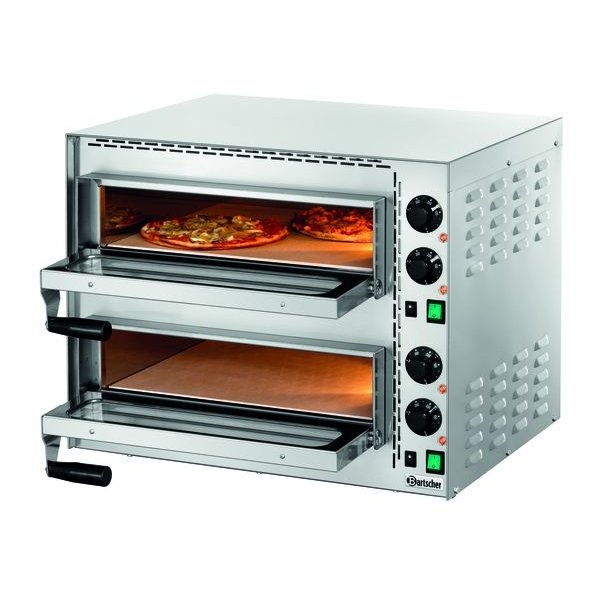 Pizzaoven | Elektrisch | Mini Plus 2 | RVS | 2x1 35Øcm | 2 Kamers | 3.4kW | Bodem van Hittebestendige Steen | 570x550x475(h)mm