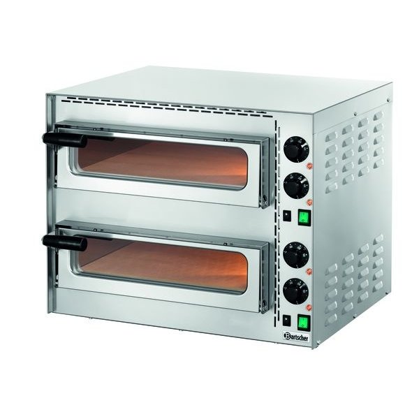 Pizzaoven | Elektrisch | Mini Plus 2 | RVS | 2x1 35Øcm | 2 Kamers | 3.4kW | Bodem van Hittebestendige Steen | 570x550x475(h)mm