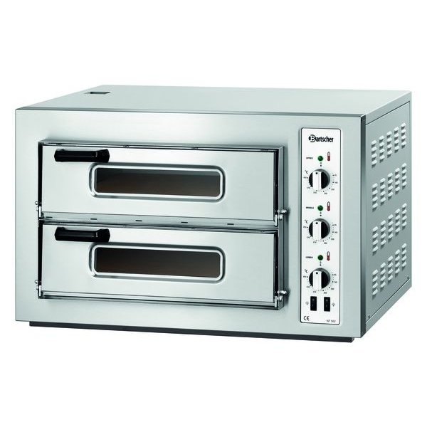 Pizzaoven | Elektrisch | RVS | 4+4 Ø25cm | 2 Kamers | Boden van Vuurvaste Klei | 800x750x510(h)mm