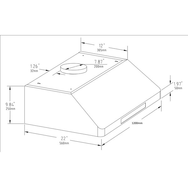 Afzuigkap compleet met motor + LED verlichting | 1530 m3 per uur | 1200x560x250(h)mm