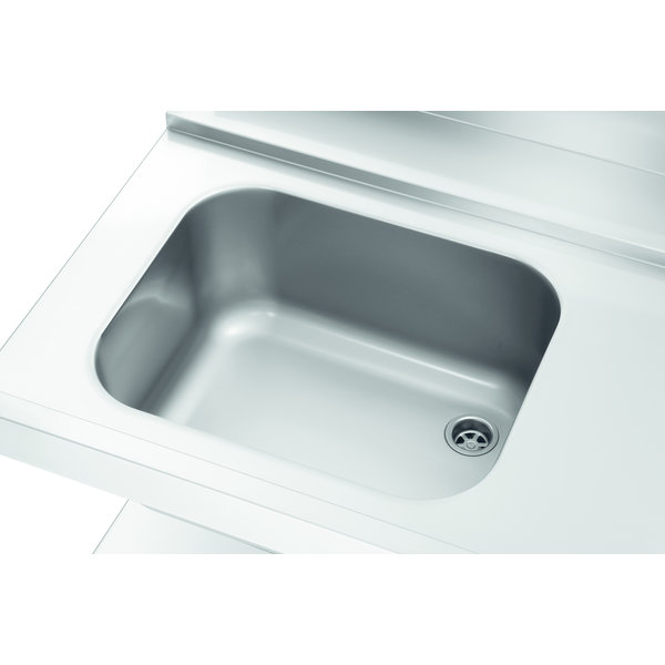 Aanvoertafel DS-R1B | Spoelbank links met bodemschap + achteropstand | 1200x720x850(h)mm