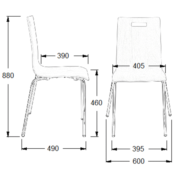 Stoel Hollis | Multiplex (Beuken) | Zithoogte 46cm | Stapelbaar | 600x490x880(h)mm