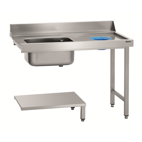 Aanvoertafel DS-R1 BAS | Spoelbank links met bodemschap + achteropstand | 1200x720x850(h)mm