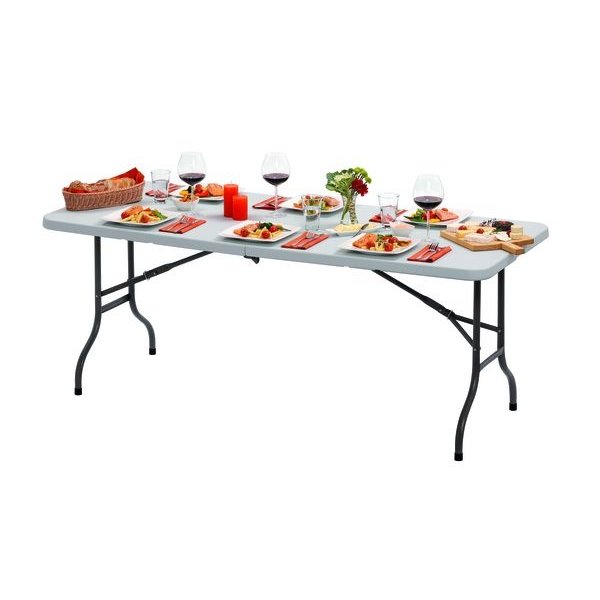 Inklapbare Buffettafel | Kunststof/Staal | Wit Blad | Grijs Frame | In-/Outdoor | 1830x760x740(h)mm