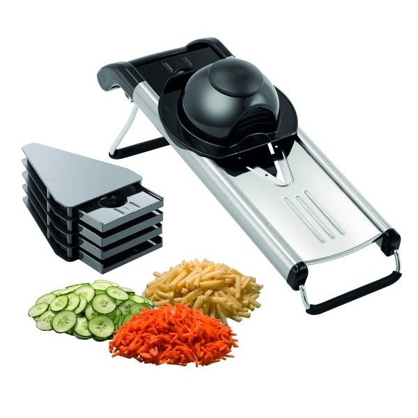 Mandoline/Groenteschaaf zwart | Incl. 5 snij-inzetstukken | 400x130x145(h)mm
